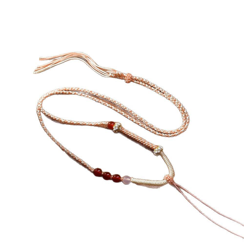 Cordino per Thangka Intrecciato di Alta Gamma: Collana con Cordoncino e Ciondolo Oro Ambra & Giada