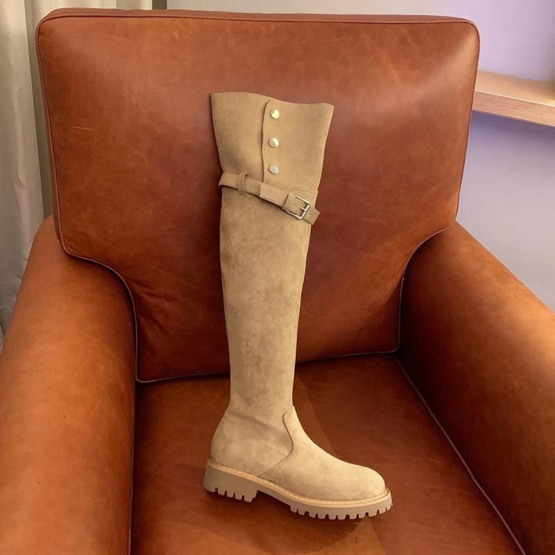 

! Shoes Winter Life Saving Boots Round Head Belt Buckle Snap Buckle Thick Heel Over Knee Boots Women 35 чорний