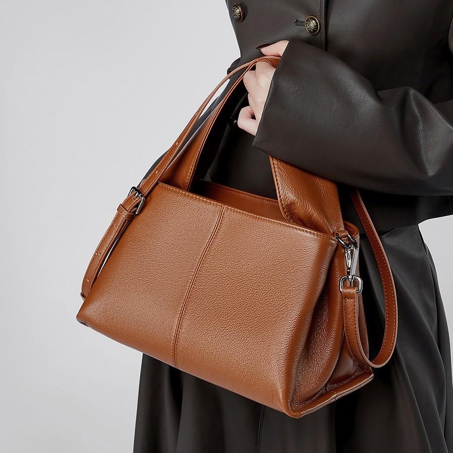 Textured Hand-held Large Bag Cowhide Shoulder Armpit Bag New Leather Messenger Women's Bag