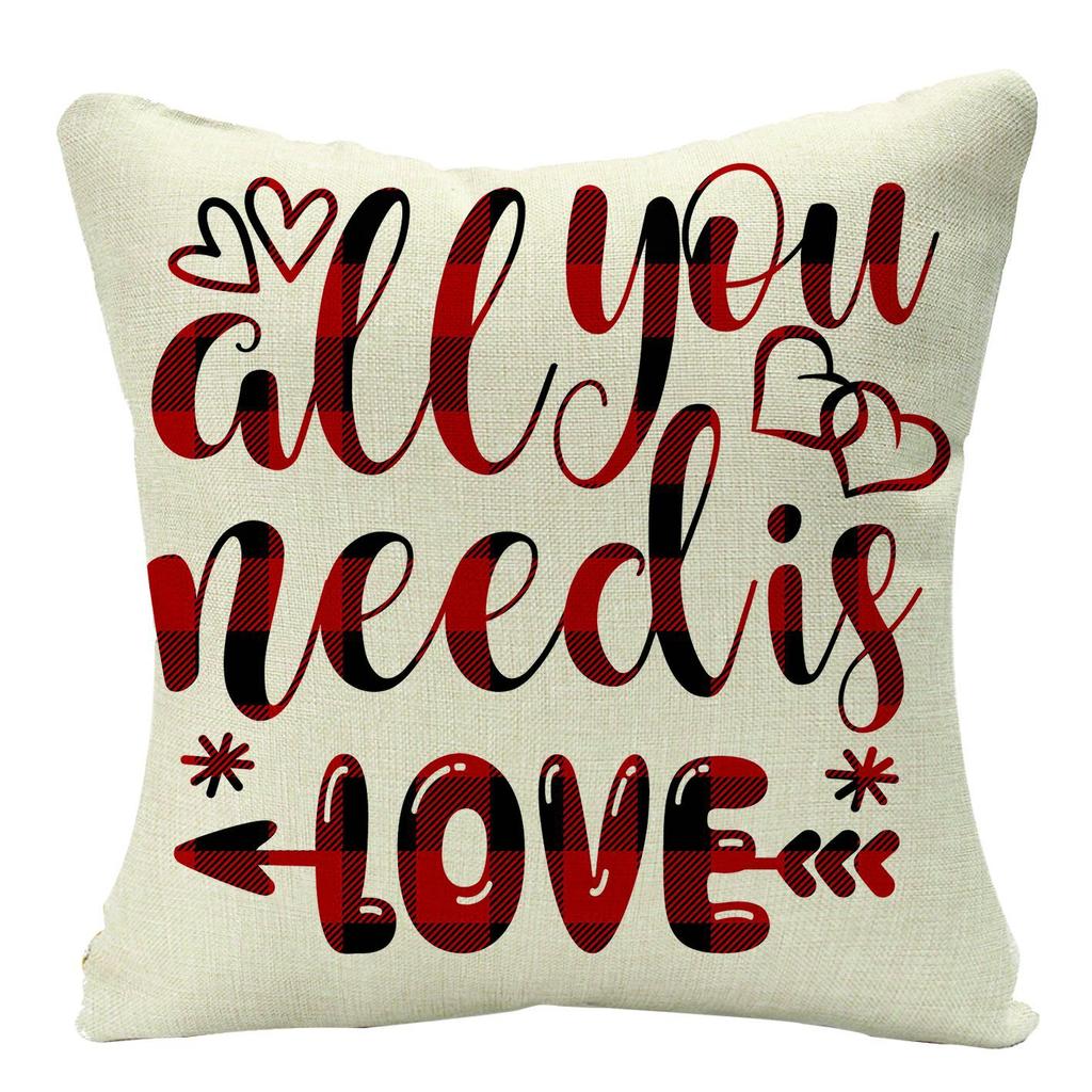 Plaid Valentine's Day Theme Linen Pillow Cover Home Sofa Pillow Cushion Hair Cover
