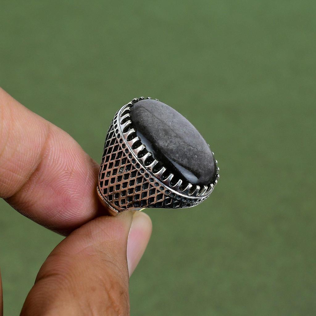 Silberglanz Obsidian Ring 925er Sterling Silber Ring Handgefertigter Schmuck Edelsteinring Einzigartiger Ring Für Sie Geschenke Für Ehefrau Erhältlich In Ringgröße