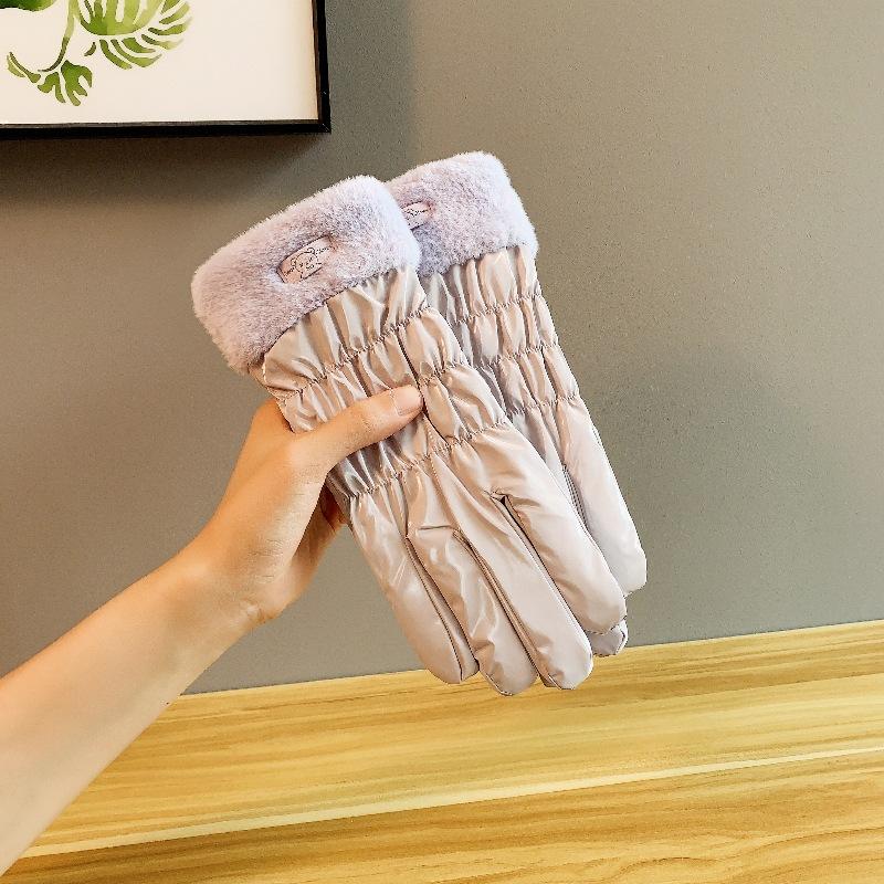 

Модные и простые осенне-зимние теплые перчатки для женщин, утолщенные флисом, с сенсорным экраном, противоскользящие и водонепроницаемые перчатки для лыж с эффектом кожи One size