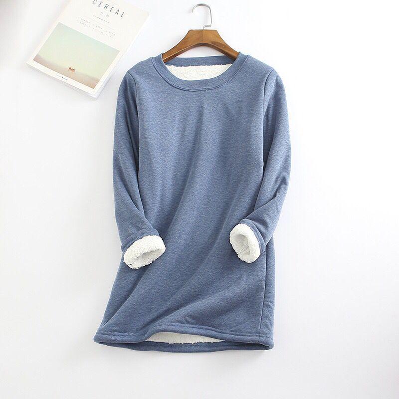 Plus Size Thickened Velvet Warm Tops Women Winter Casual Bottoming Fleece T Shirt Solid Color O-Neck Sweatershirts
