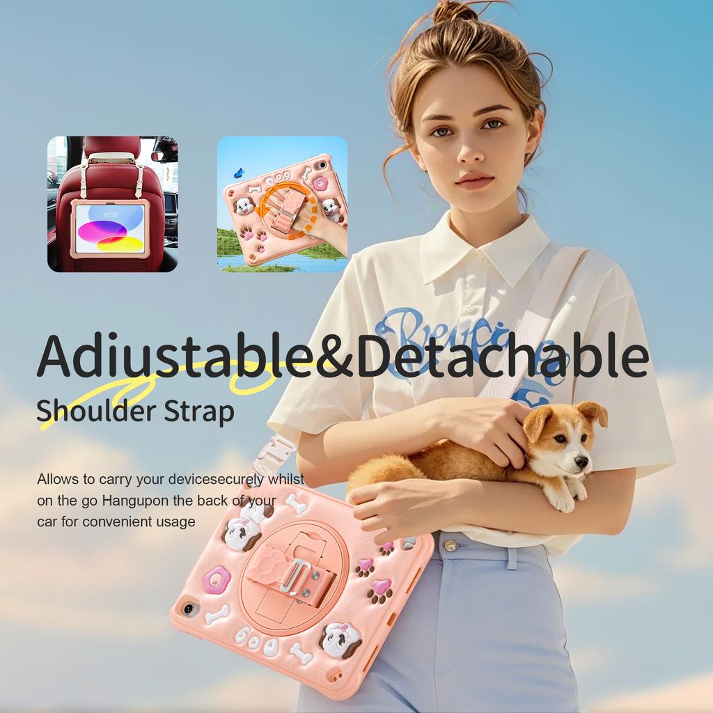 For iPad (2025)/10.9 (2022) Case with Shoulder Strap Kickstand Cute Dog PC+Silicone+TPU Tablet Cover