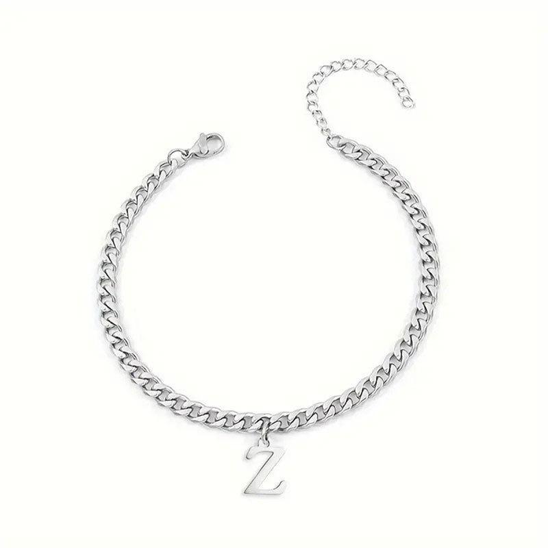 Mens Initials Links Bracelets Stainless Steel A-Z 26 Letters Alphabet Charm Chain Wristband Adjustable Casual Jewelry Gift
