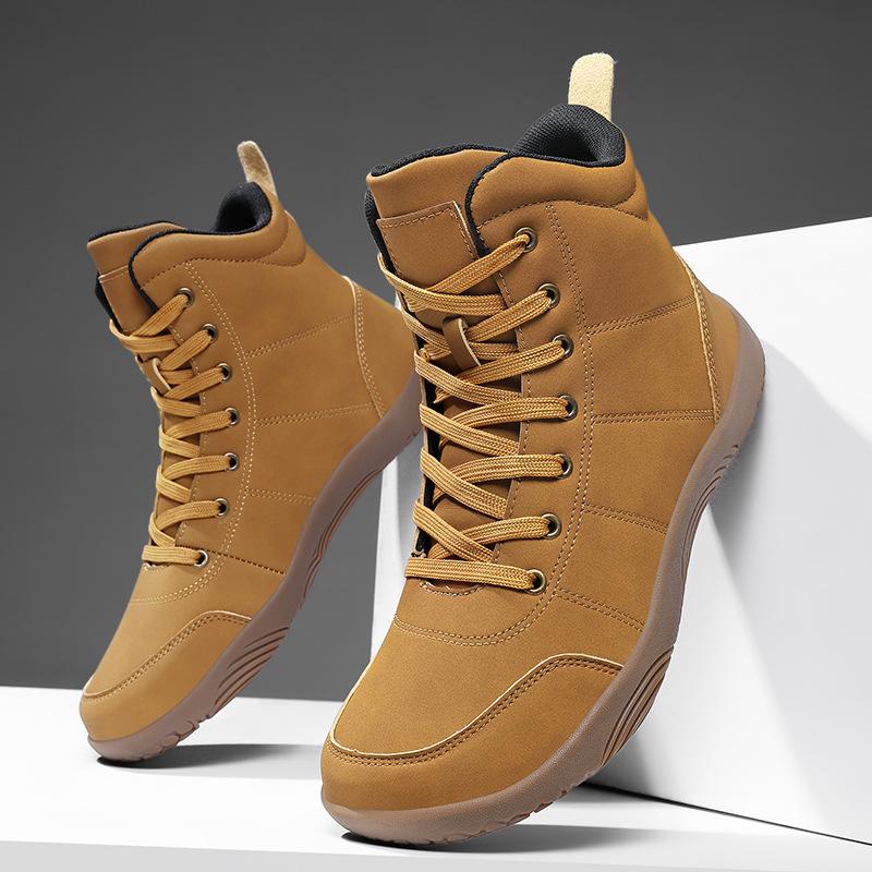 Leather high-top wide-headed barefoot shoes wide-last outdoor hiking shoes men's and women's autumn and winter sports shoes