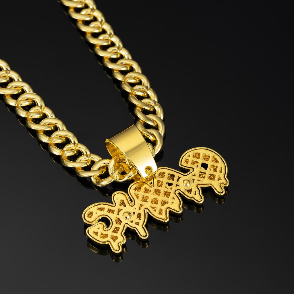 Herren Iced Out Blasenbuchstaben GANG Anhänger Zinklegierung Kristall & Strass Cuban Chain Trendiger Party Streetwear Schmuck