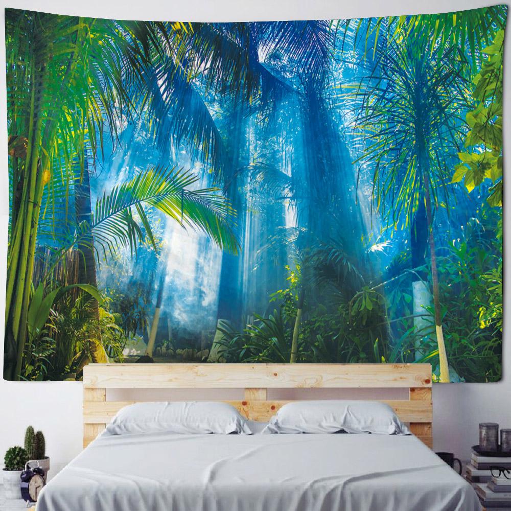 Beautiful Forest Tapestry Mist Jungle Landscape Wall Hanging Bohemian Fabric Decorative Carpet Home Room Background Poster