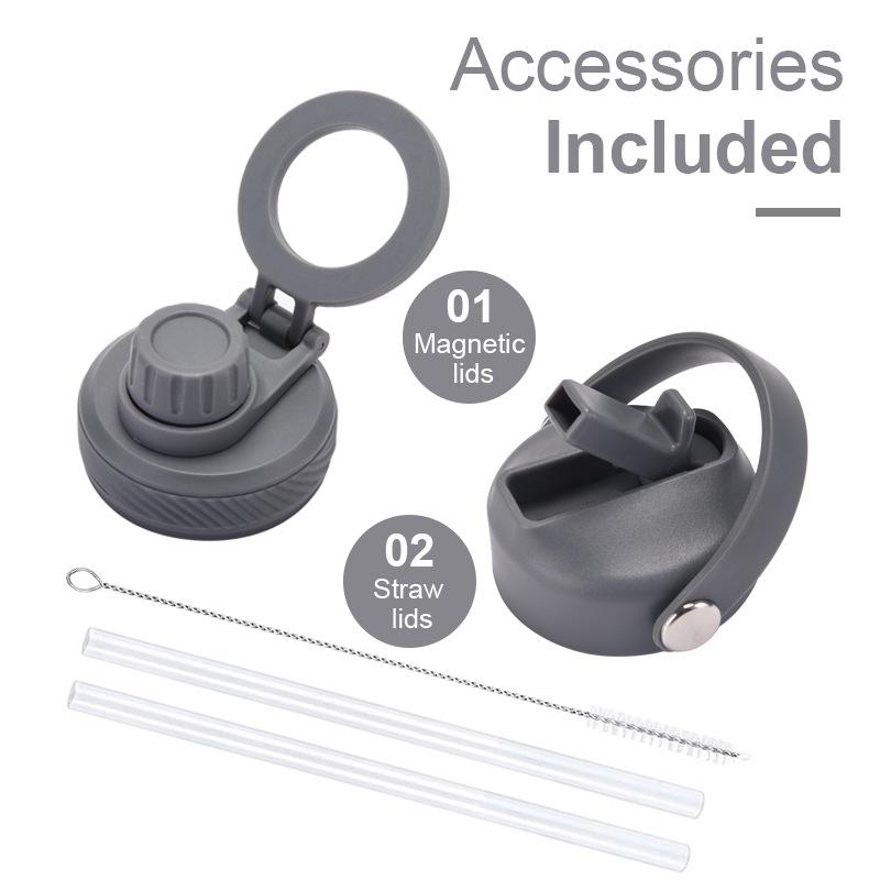 Large Capacity 1L Straw Thermos Cup, Mobile Phone Magnetic Suction Bracket, Water Cup, One Cup With Two Lids, Outdoor Sports Kettle.