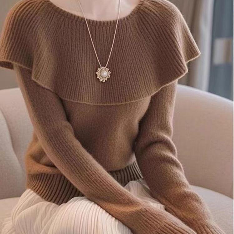 2024 Autumn/Winter French Style Plus Size Knit Top with Ruffle Details 2XL