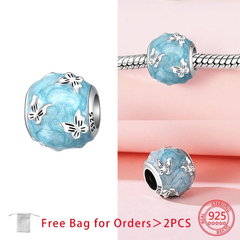 Original Charms Copper Blue Butterfly Butterfly Series Beads Pendant Fit Diy Bracelet Jewelry For Women Fine Gift Accessory