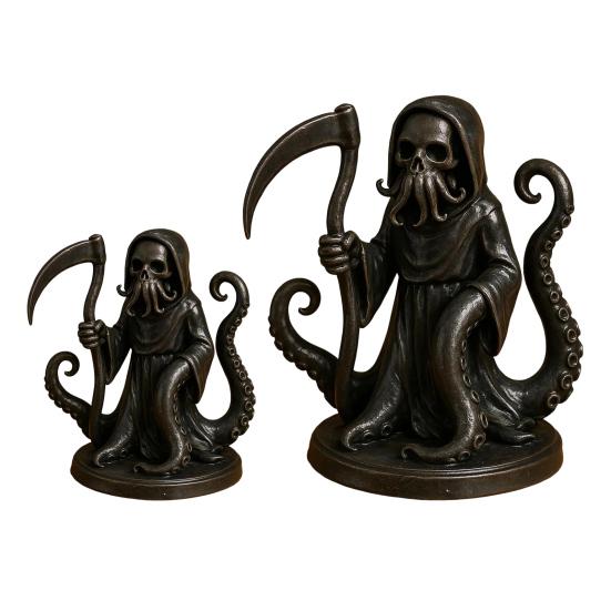 Halloween Grim Reaper Octopus Statue Gothic Black Robe Skeleton Figurine Holiday Party Decoration Skeleton Ornament with Octopus Tentacles
