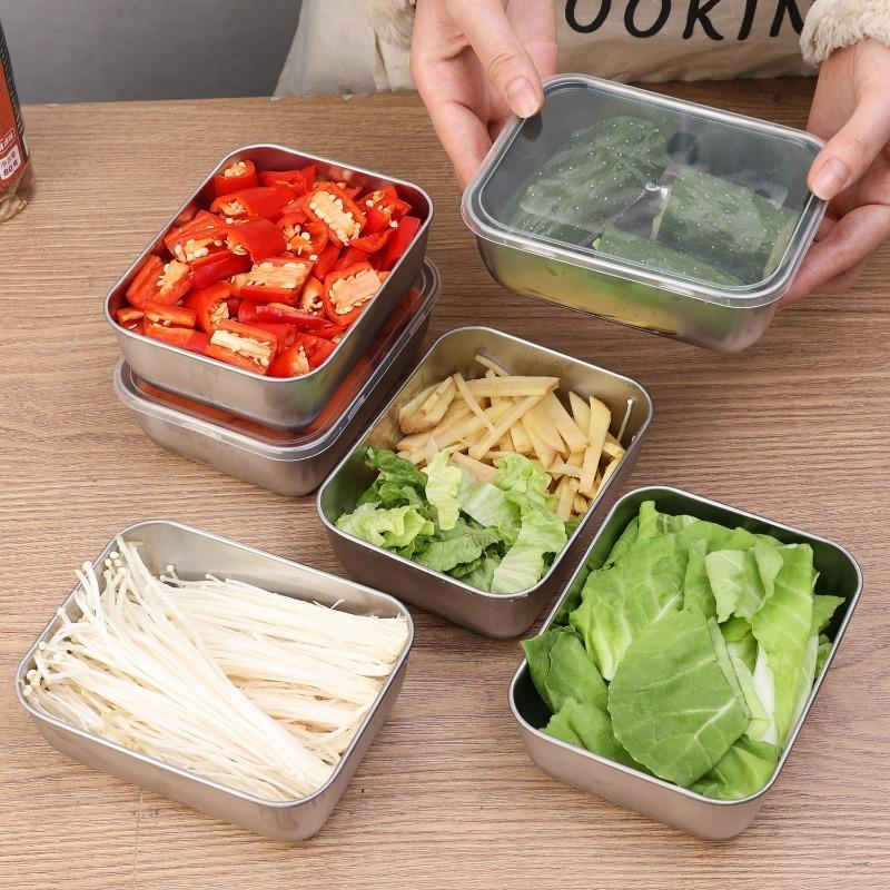 6/1 Stück Kühlschrank Lebensmittelaufbewahrungsbox mit Kunststoffdeckel für Kühlschrank Büro Camping Picknick Quadratische Metallbehälter für Brot