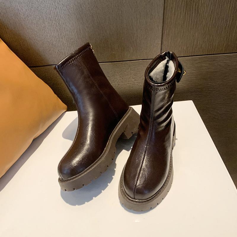 Women's Soft Elastic Winter Warm Cold Padded Snow Boots Thick Bottom Non-slip Wear Outdoor Leisure Sports Mid-calf Leather Cotton Boots