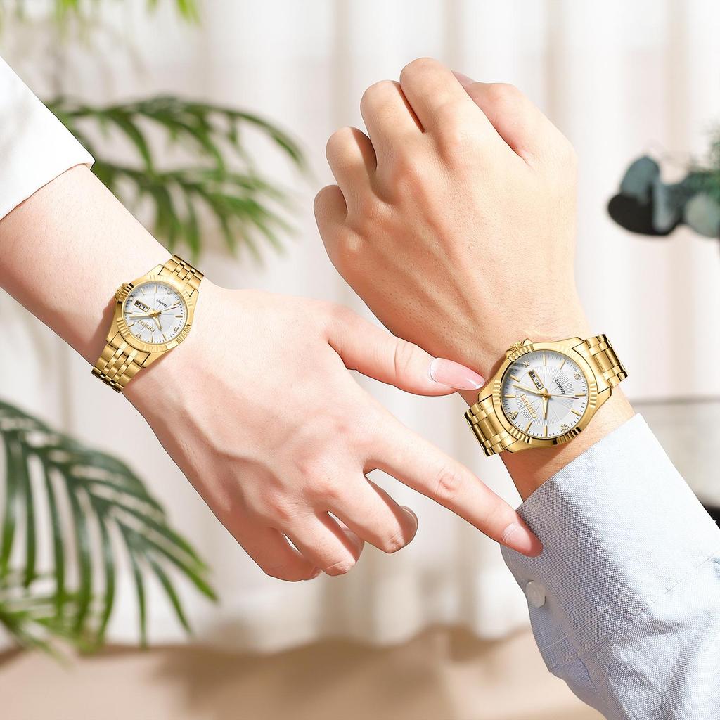 Men's Stainless Steel Double Calendar Waterproof Wristwatch - Cross-border Bestseller for Couples