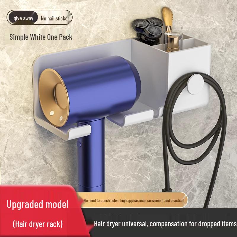 Punch-Free Wall-Mounted Aluminum Hair Dryer Holder