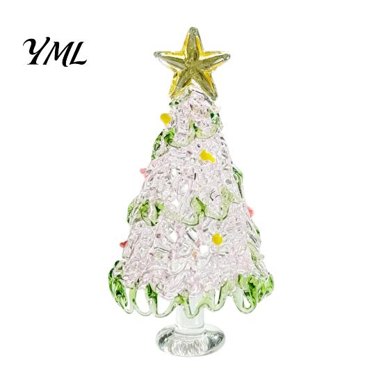 Decorative Christmas Collectibles Hand Blown Glass Tree Figurine, Mini Tabletop Seasonal Window Display Decor Xmas Ornament, Handmade Desktop Holiday