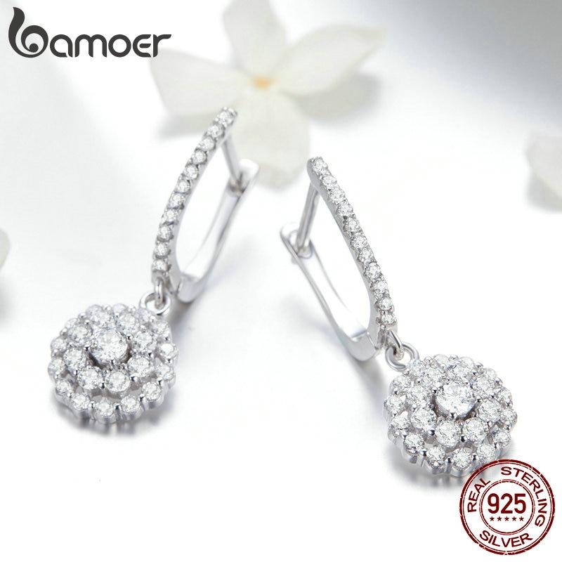 Bamoer Ekte 100 % 925 Sterling Sølv Vintage Elegance øredobber Clear CZ For kvinner Fine smykker