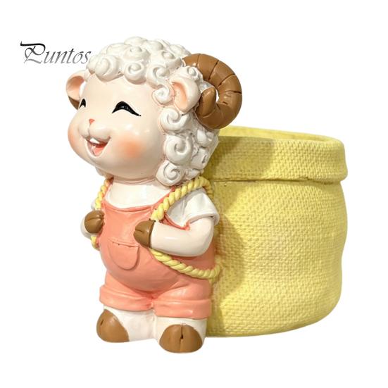 Cute Animal Succulents Holder Lamb Planter, Cartoon Sheep Carring Bag Plant Pot, Indoor Pot for Desk Small Resin Flower Succulents, Houseplants,