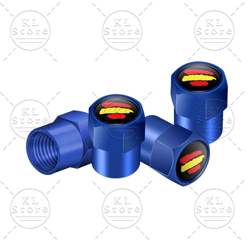 Creative 4Pcs Spain Flag Symbol Emblem Car Wheel Tire Air Valve Cap Stem Covers For Car Bicycle Motorcycle Universal Accessories