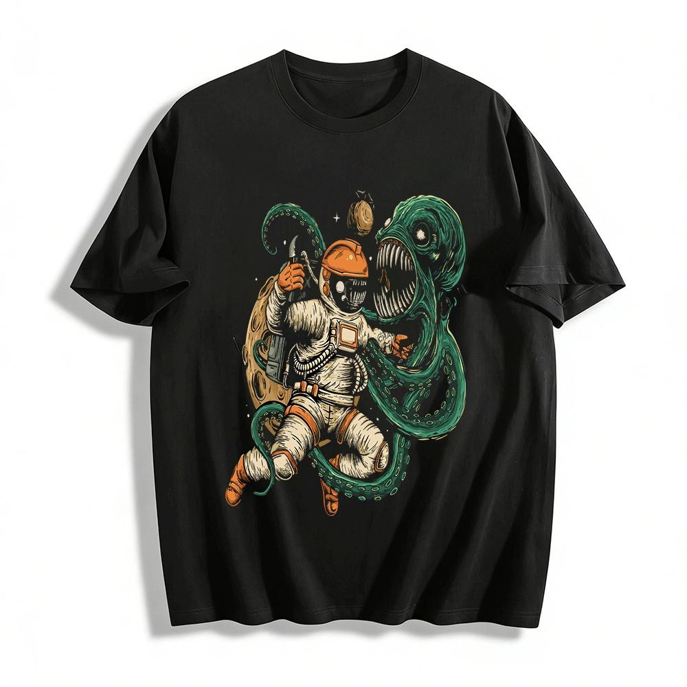 Astronaut Vs Cthulhu Graphic Casual Trendy Printed Tee Pure cotton T-shirt XXS