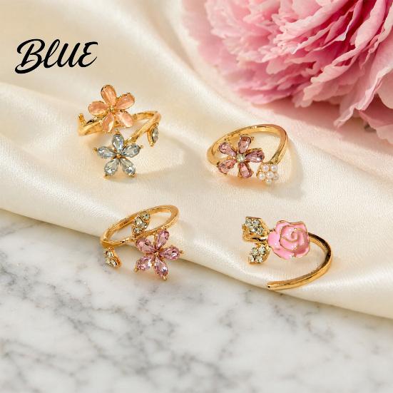 Anti-oxidation Ring 4Pcs/Set Adjustable Set Pink Flower Multi-Petal Design Finger