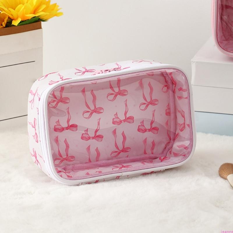 Stylish See Through Butterfly Bowknot Beauty Bag Storage Container with Bows For Organizing Skincare Products