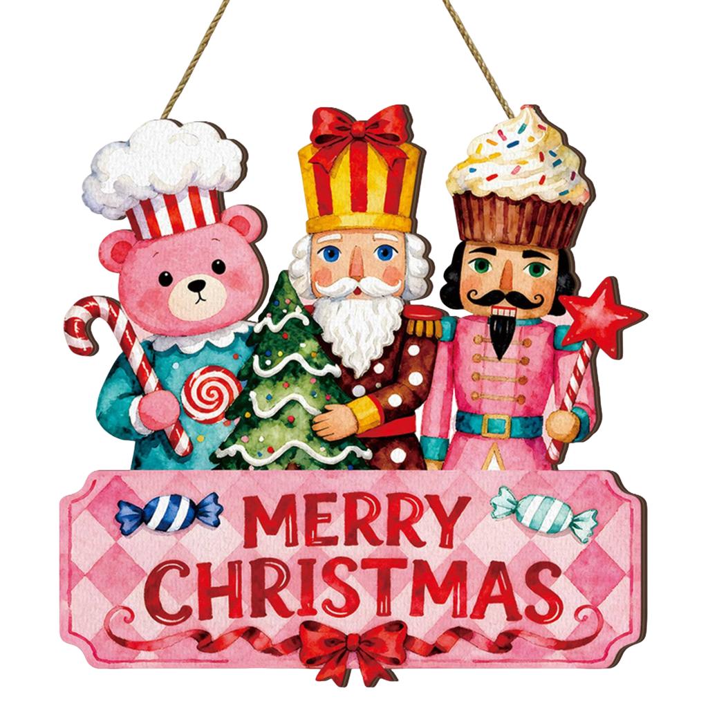 Christmas Door Hanging Wooden Christmas American Welcome Doorplate Wreath Pendant Hanging Decoration Sign Wall Decoration