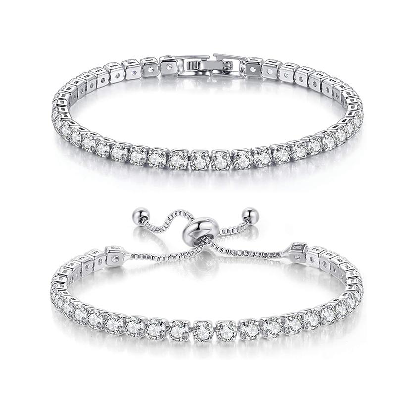 

ZAKOL Набор из 2 шт. 4 мм Круглый циркониевый теннисный браслет для женщин Блестящий Геометрический Розовый ААА Кубический цирконий Модный циркониевый подарок