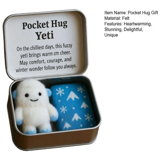 Christmas Pocket Hug Gift Handmade Felt Keepsake in Tin Box with Inspirational Message Card Little Pocket Hug Token Xmas Stocking Stuffers for Friends