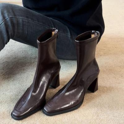 Fashion 2025 New Vintage High Heel Women Ankle Boots Fashion Square Toe Short Booties Autumn Winter Ladies Shoes Botas Mujer