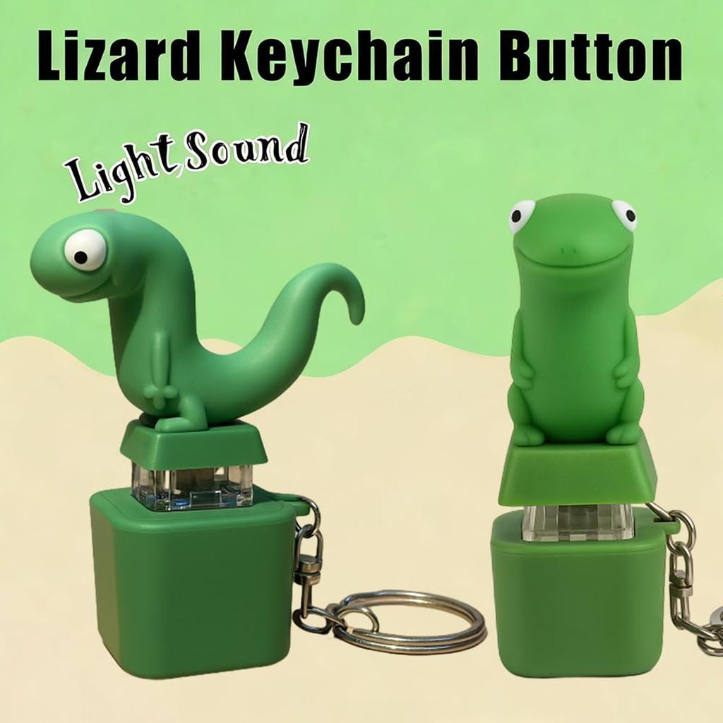 Lizard Button Keychain, Sound Button, Funny Rechargeable Animal Keychain With Colorful Lights, Fun Portable Anxiety Relief Toy