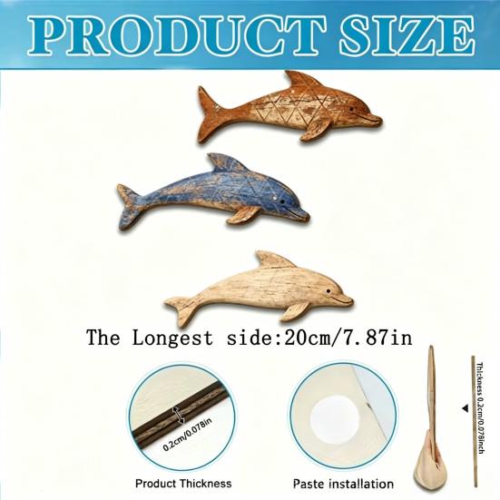 3 szt. Drewniana Morska Delfin Sztuka Ścienna, Vintage Morska Nadmorska Dekoracja Wisząca, Rustykalna Morska Zwierzęca Rzeźba Ścienna do Domku nad Jeziorem, Łazienki