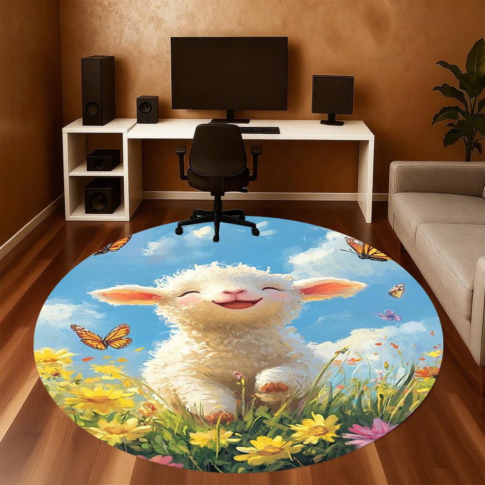 1PC Lamb Flowers Round Chair mat Area Rug - Non-Slip, Floor Mat for Office, Bedroom, home decor Christmas Gift c0528030