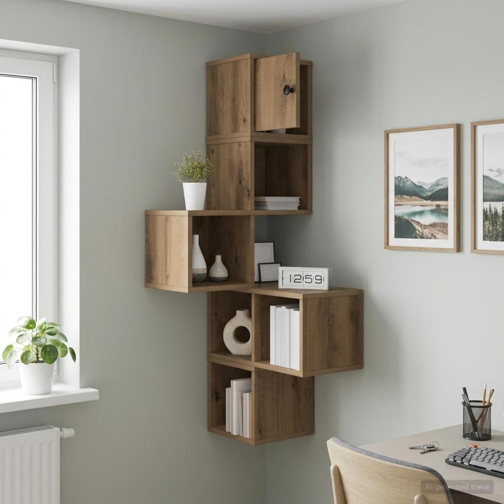 Wall Corner Shelf Artisan Oak 48 X 48 X 120 Cm Engineered Wood