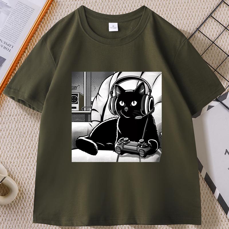 Unisexs Casual Black Cat Graphic TShirt Cotton Short Sleeve Crew Neck Cat T Shirt Unisexswear Top Unisex Women Loose Printed Clothes