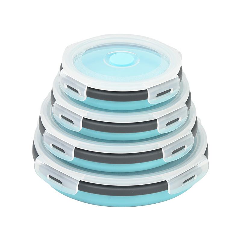 Collapsible Silicone Bento Lunch Box - Portable & Microwave-Safe Storage Set for Fresh-Keeping