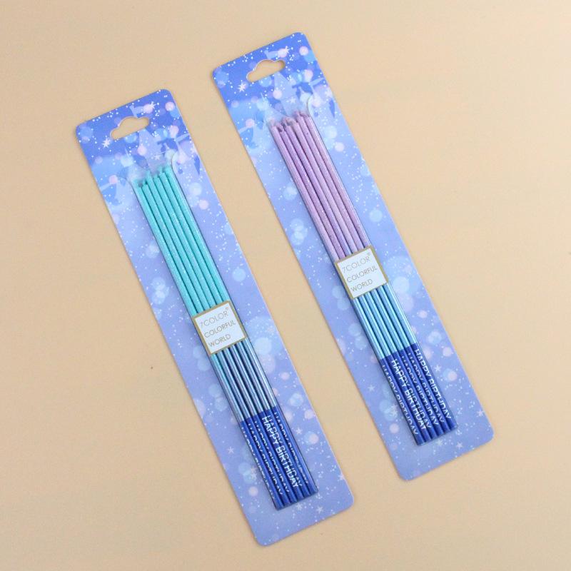 Gradient Glitter Slender Pencil Birthday Candle Creative Dreamy Pink and Blue Color Party Decoration Baking Supplies