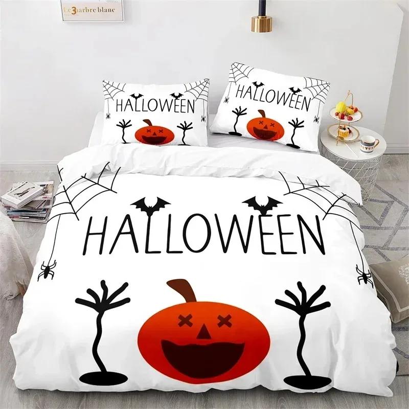 Halloween Bedding Set Pumpkin Duvet Cover Polyester Cartoon Horror Festival Bat Comforter Cover Twin King for Kids Adults Decor