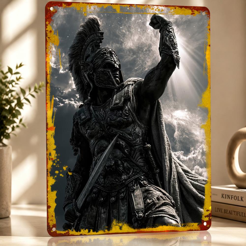 Triumphant Spartan Warrior Statue Metal Poster Perfect Gift for Fans Lovers Customized Wall Art Metal Sign for Room Decor Home