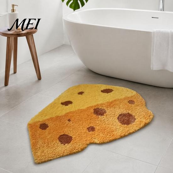Dekoratif Ev Zemin Paspası Kruvasan Banyo Paspası, Kaymaz Emici Yumuşak Banyo Halısı, Peynir Monstera Modaya Uygun Yaprak Şekilli Paspas Makinede Yıkanabilir