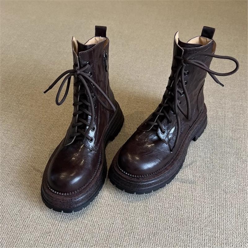 

Cowhide version~ Leather thick-soled Martin boots for women s 2025 autumn and winter new small British style cool Sa lace-up short boots 40