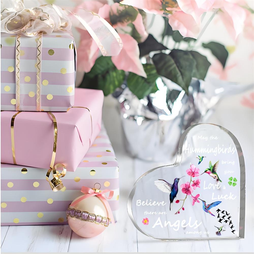 Vintage Acrylic Sign, Hummingbird Heart Gift for Women - Christian Inspirational Acrylic Keepsake with "May the Hummingbirds Bring You Love & Luck"