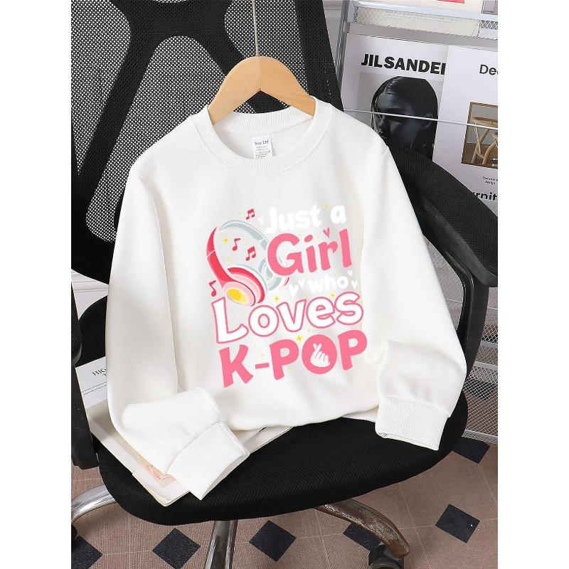Youth Crewneck Sweatshirt - Pink Headphones with Music Notes, K-Pop Style, Machine Washable