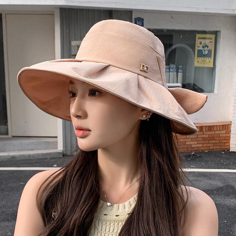 Bucket hat women's new fashion face covering sunscreen basin hat spring and summer outdoor eaves UV protection versatile sun hat