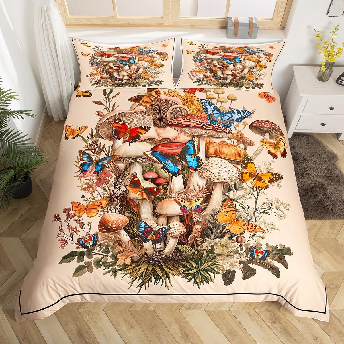 

Comforter Vintage Floral Queen/King/Full/Twin Butterfly Comforter With Zipper Boho Flower Bedding Set For Girls Teen Comforter (quilt)-EU Single(135*200cm)3pcs