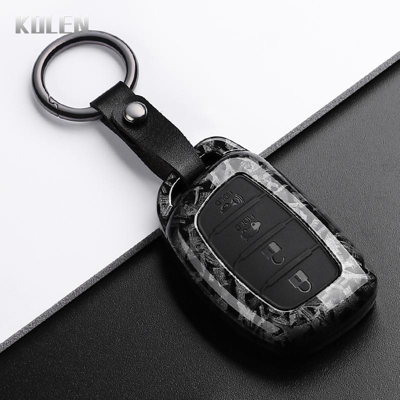 Abs Carbon Fiber Style Car Key Case Cover For Hyundai Ix35 I40 I20 I10 Tucson Elantra Creta Sonata Ioniq Accent Creata Keychain