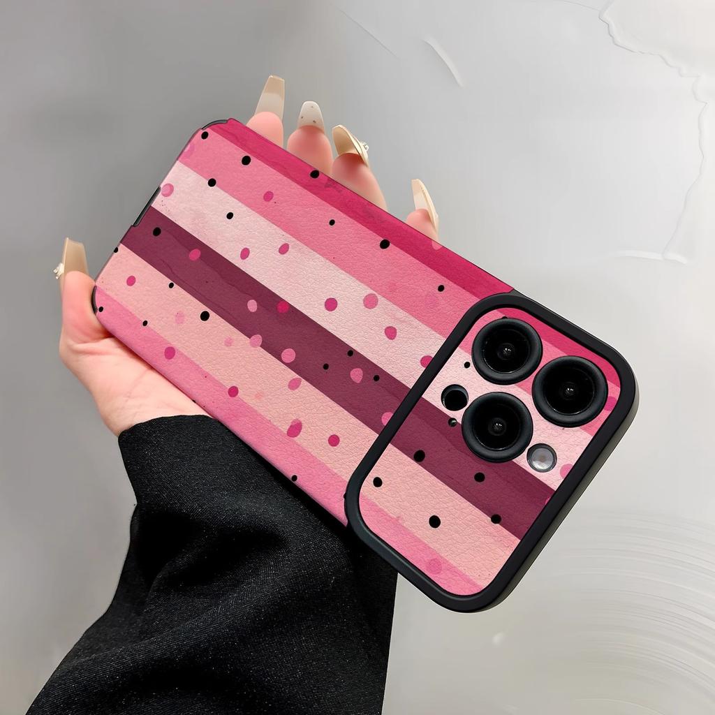 Color Polka Dots Contrasting Stripes Are Suitable for Apple 17promaxs Mobile Phone Case iPhone15pro Simple Leather Pattern Case