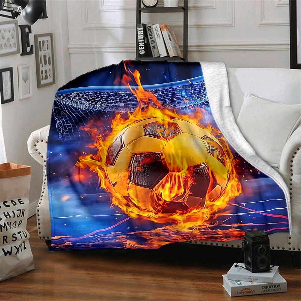 1pc Soccer Fireball Blanket, Lightweight Flannel Throw Blanket for Sofa, Bed, Travel, Camping, Living Room, Office, Couch, Chair, and Bed
