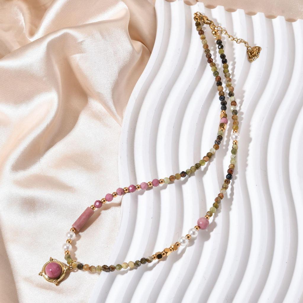 Colorful Red Vein Stone Beaded Necklace | Natural Stone Layering for a Luxurious Vacation Look